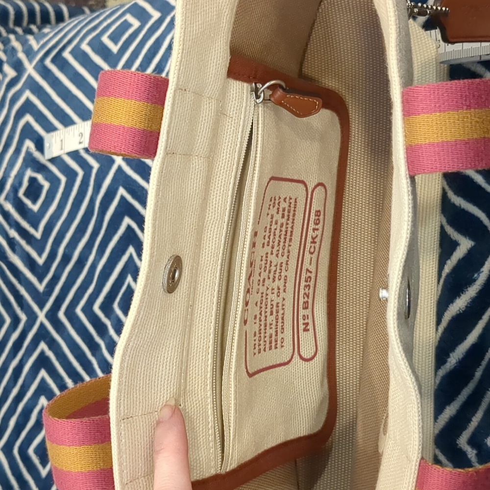 Coach Cream and Brown Small Canvas Tote Bag - Picture 4 of 5